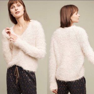 Anthro Knitted & Knotted fuzzy V-Neck